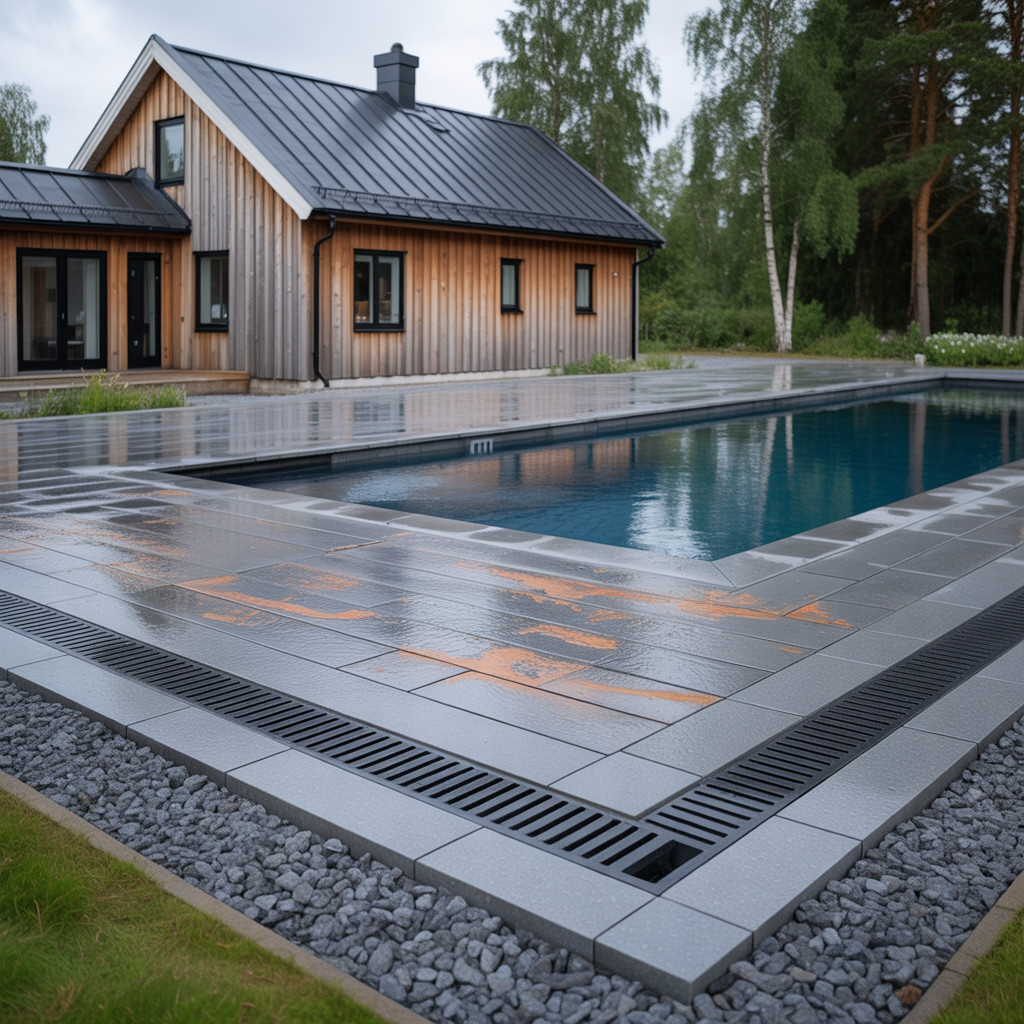 stenlaggning runt pool guide till halkskydd och dranering