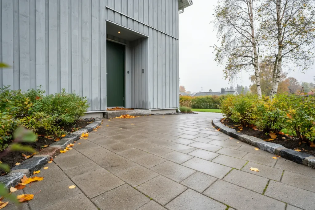 h stfin entr med stenl ggning smarta id er f r g ngar och uppfart i september